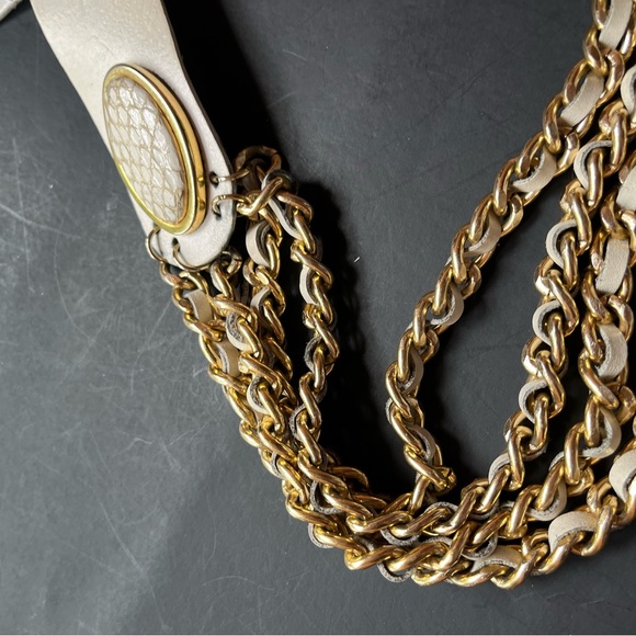 Vintage Bone Leather Gold Tone Chain Belt